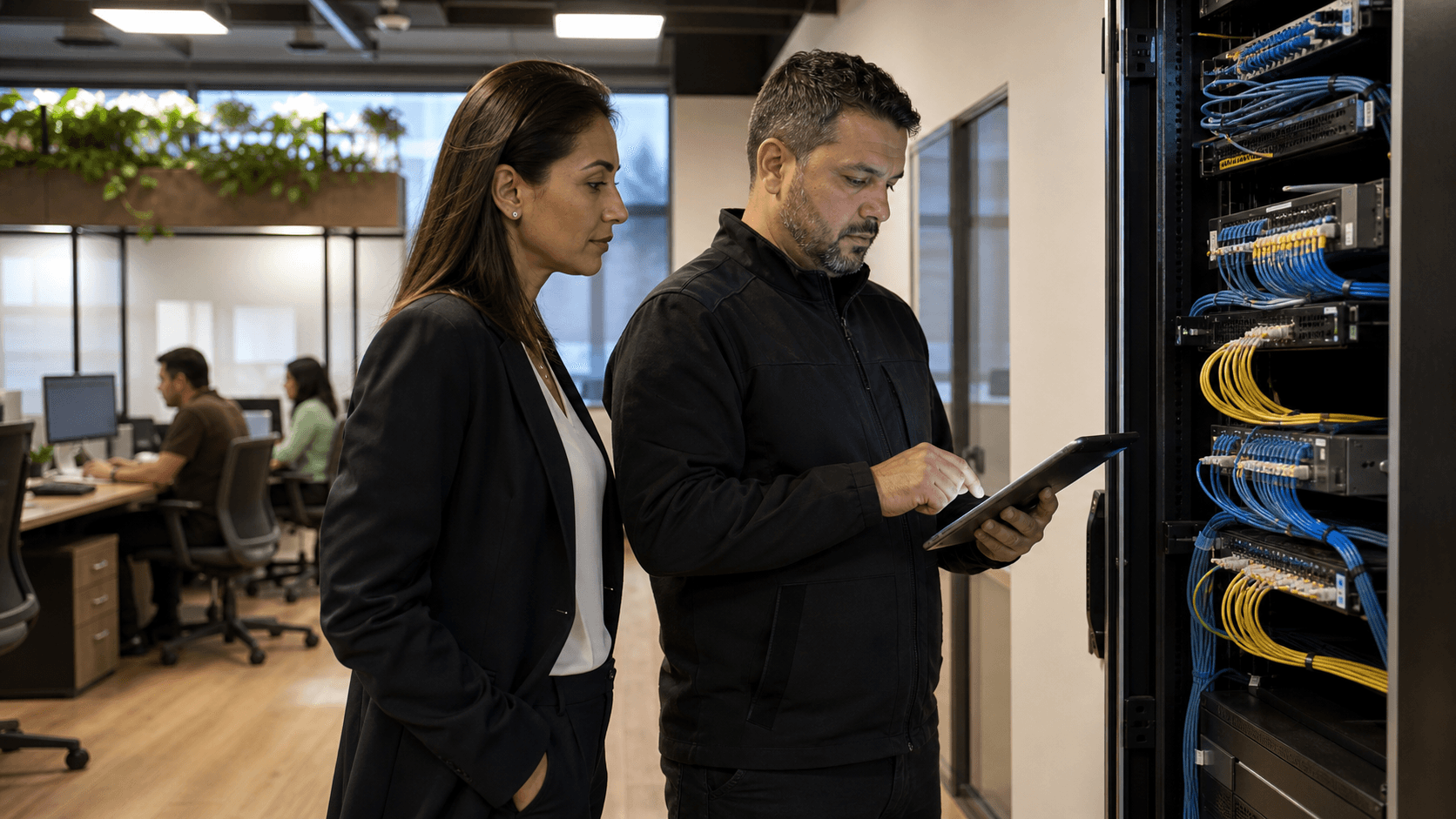 Especialista acompanhando a infraestrutura de rede de uma empresa